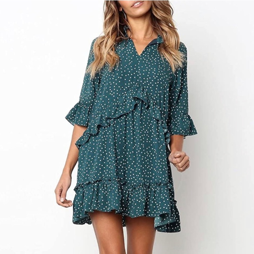 Amazon Ruffle V-neck Polka Dot Dress